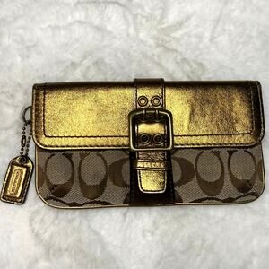y2k COACH Gold Buckle Signature Pouch
